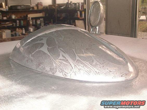 Custom fender with etched pattern and side mirror